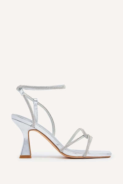 Linzi Entice Silver Faux Leather Diamante Embellishes Strappy Heel