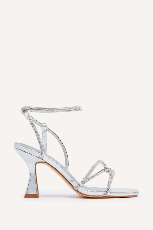 Linzi Entice Silver Faux Leather Diamante Embellishes Strappy Heel