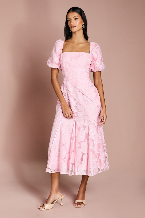 Coast Petite Panelled Jacquard Midi Dress Pink