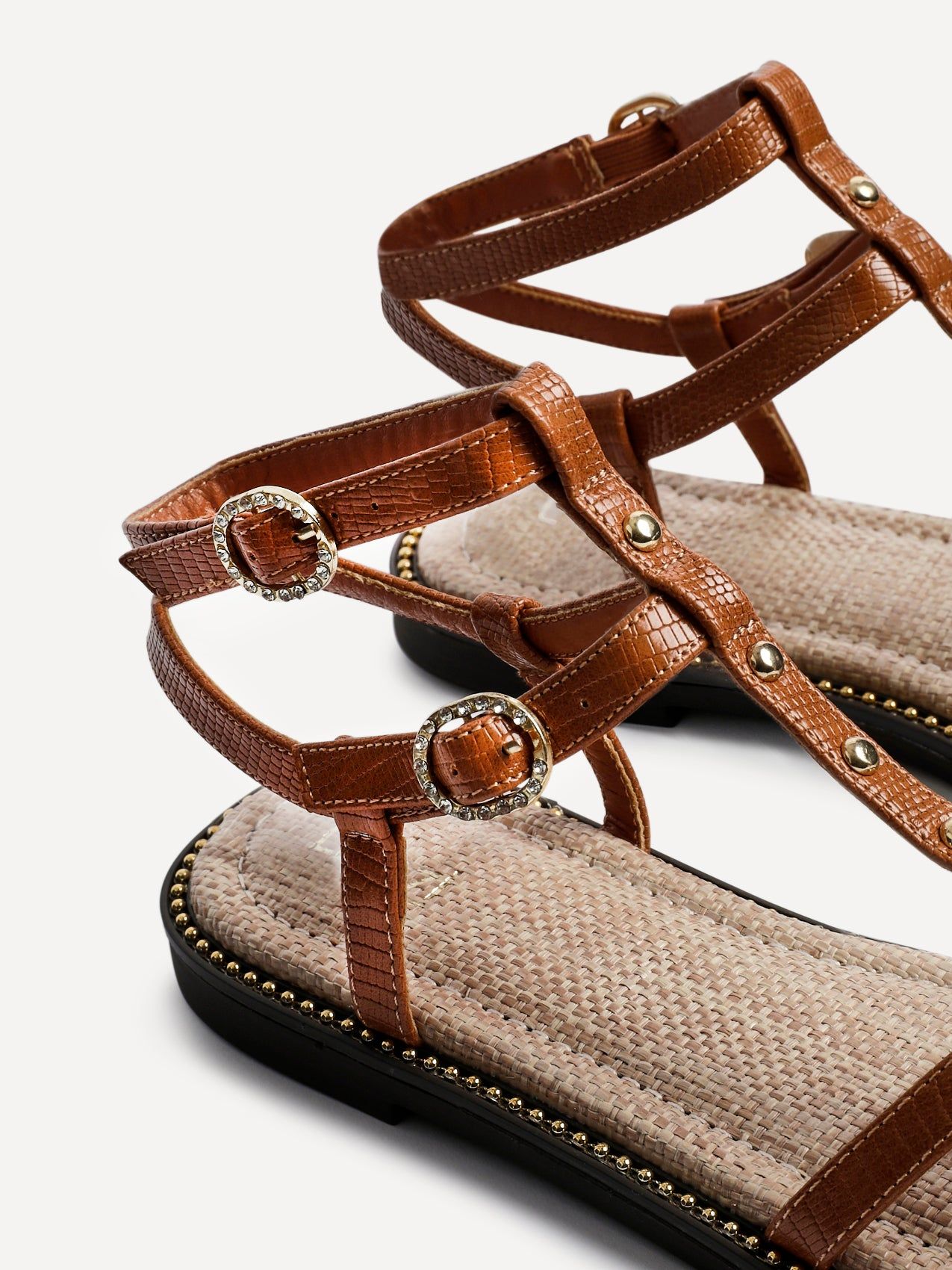 Linzi Indiana Tan Faux Leather Studded Gladiator Style Sandal image 5