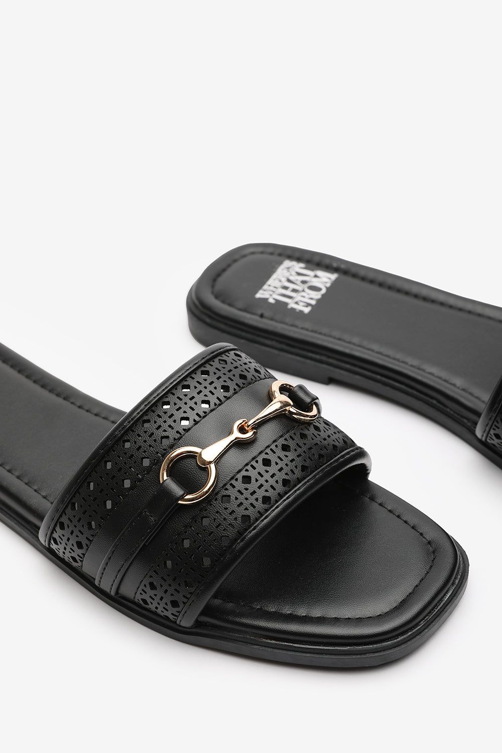 Where's That From 'Natalie' Sliders With Geometric Strap And Metal Detail image 4