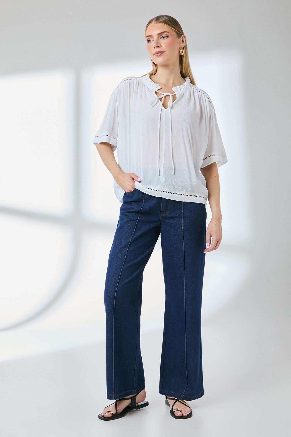 Principles Ladder Trim Tie Front Blouse White image 2