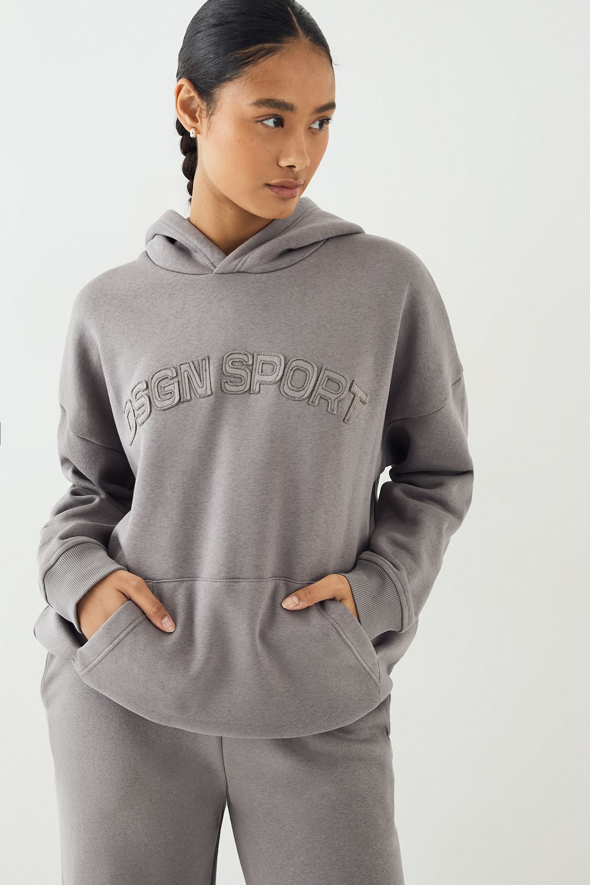 DSGN Studio DSGN Studio Self Fabric Applique Oversized Hoodie Charcoal image 4