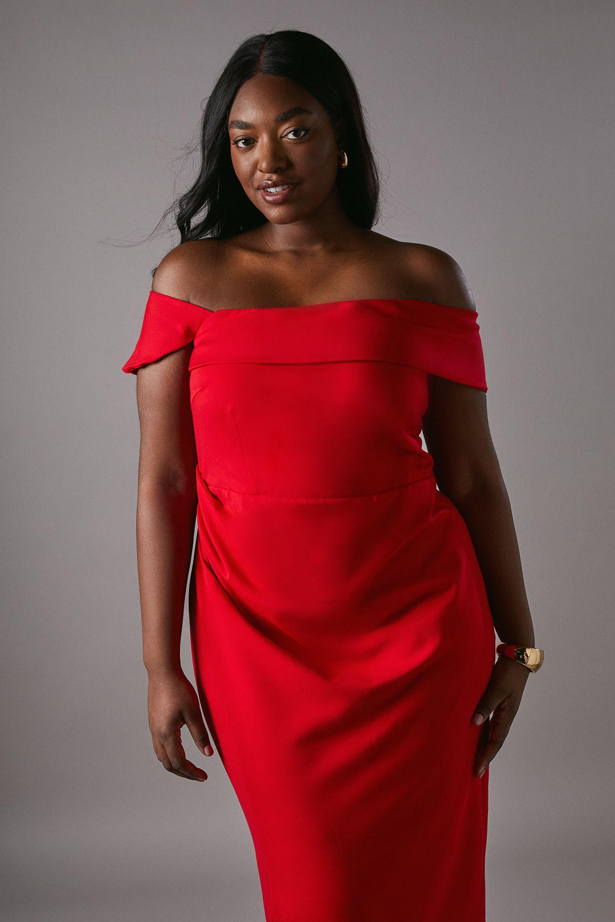 Coast Plus Cold Shoulder Ruched Detail Midi Dress Red image 2