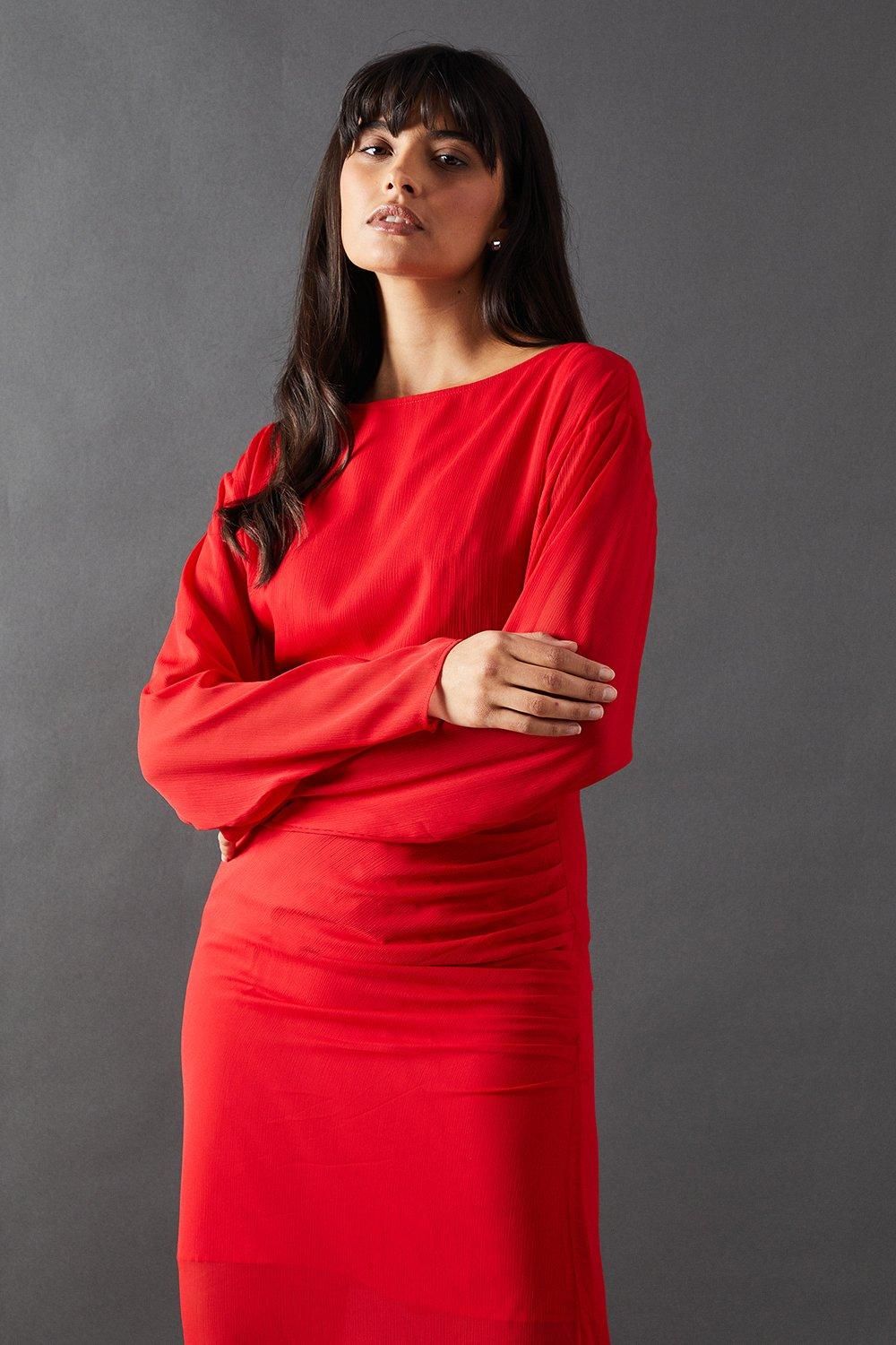 Warehouse Chiffon Slash Neck Batwing Column Maxi Dress Floral image 2