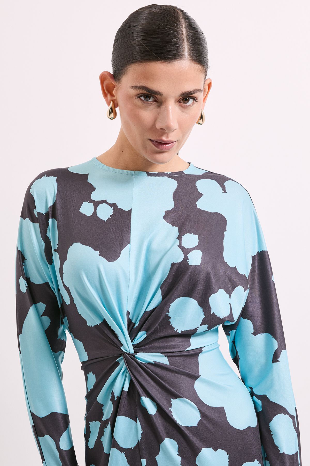 Principles Blue Printed Twist Front Jersey Midi Dress Blue image 3