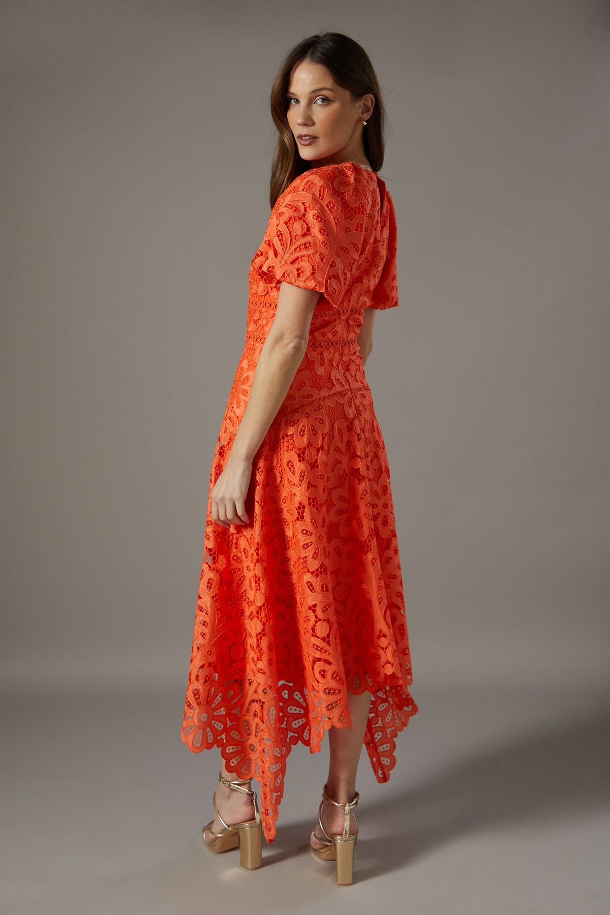 Coast Lace Detail High Low Midi Dress Orange image 3