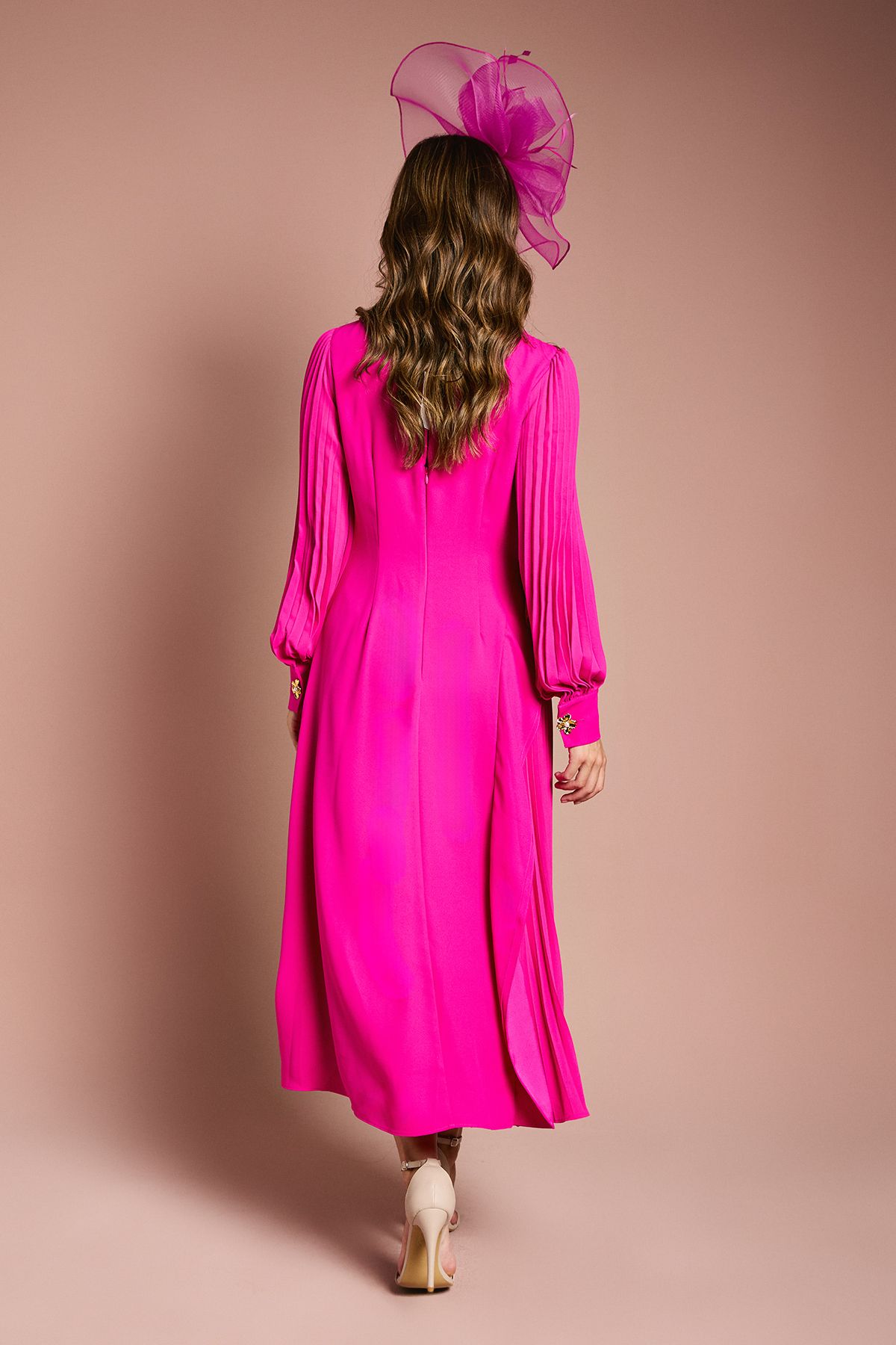 Coast Long Sleeve Pleated Crepe Maxi Dress Pink image 4