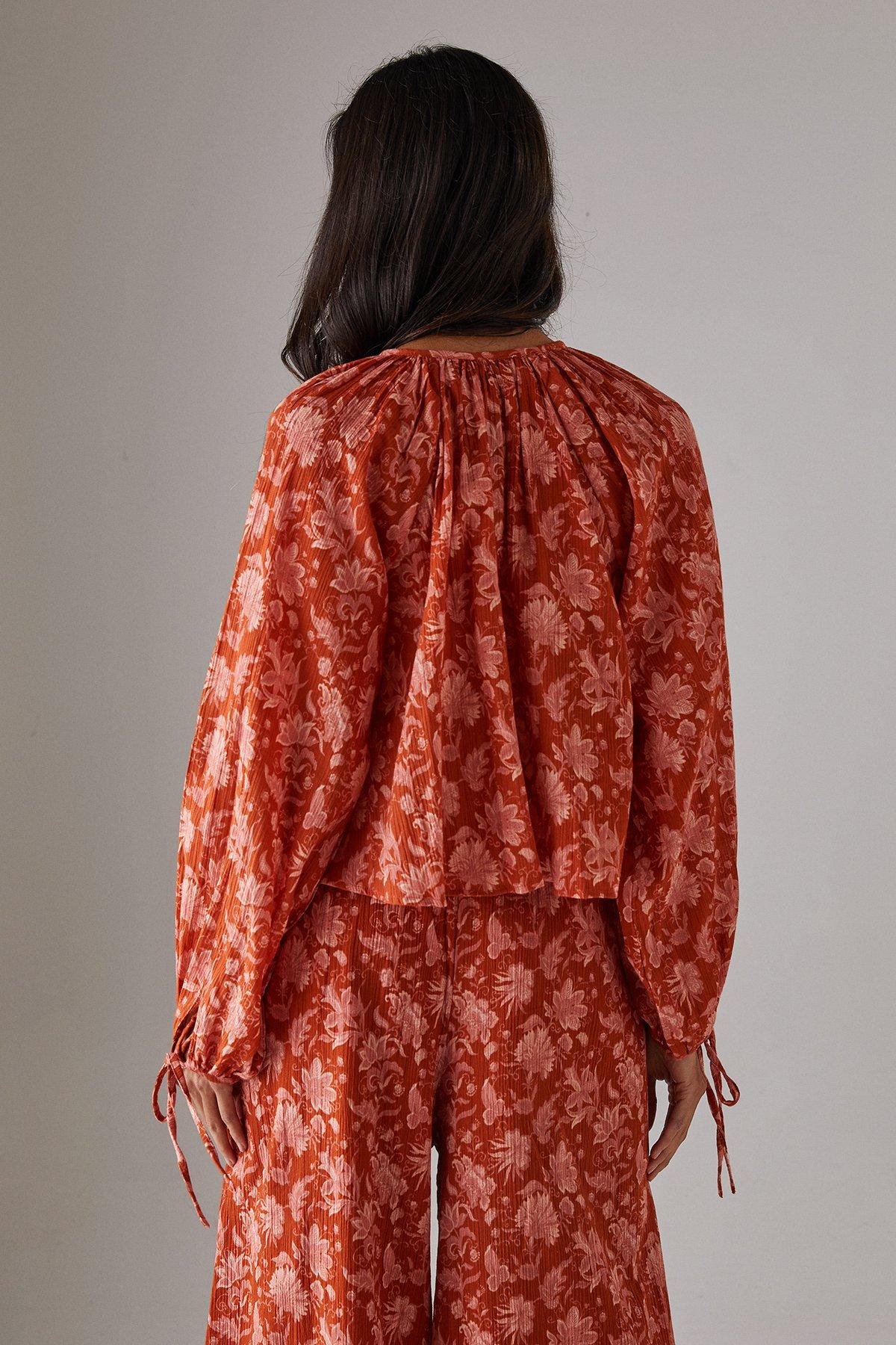 Warehouse Cheesecloth Tie Front Boho Blouse Floral image 3