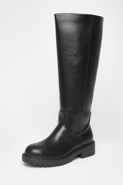 Quiz Black Wide Fit Chunky Knee High Boots