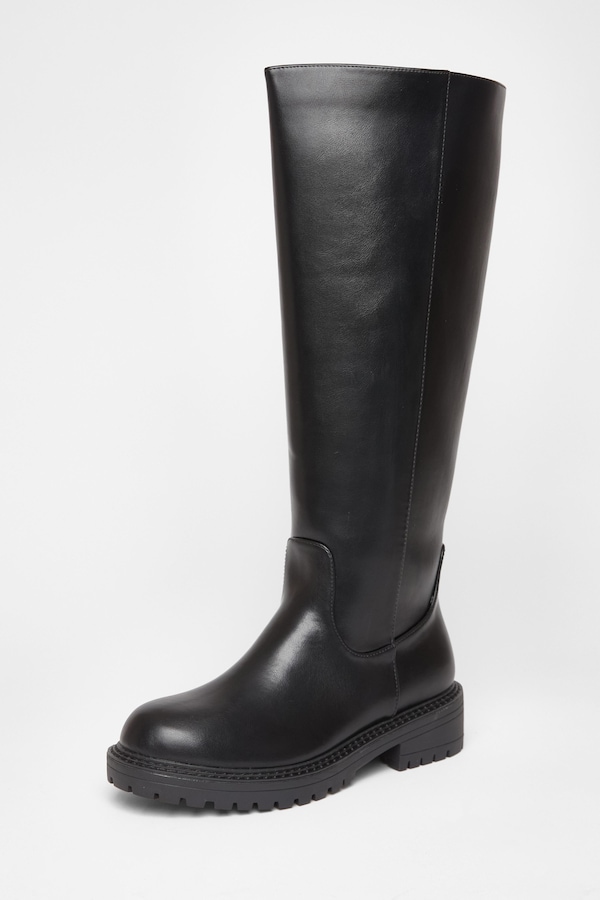 Quiz Black Wide Fit Chunky Knee High Boots
