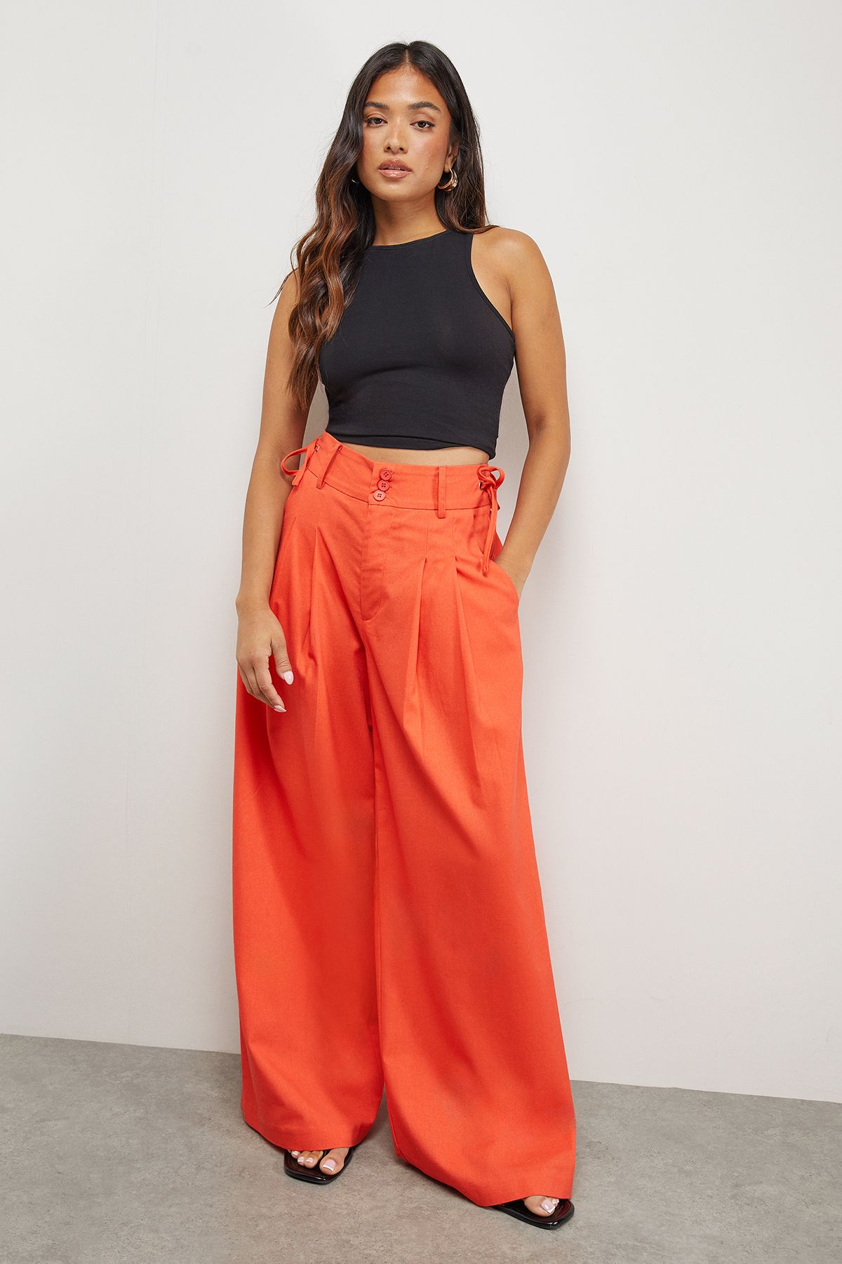 Warehouse Petite Linen Blend Tailored Trouser Orange image 1