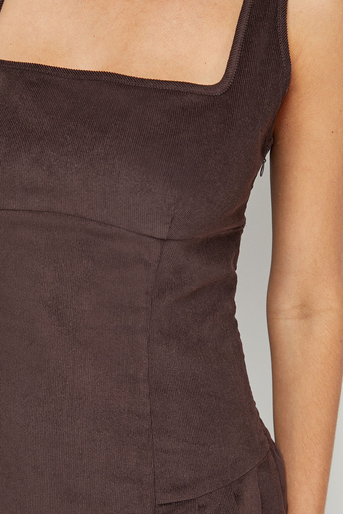 Warehouse Cord Square Neck Pinafore Mini Dress Chocolate image 5