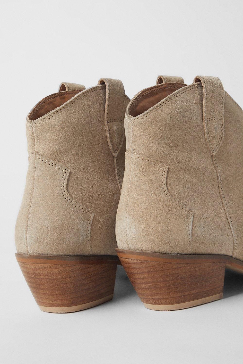 Oasis Jemima Suede Western Cowboy Ankle Boots Beige image 4
