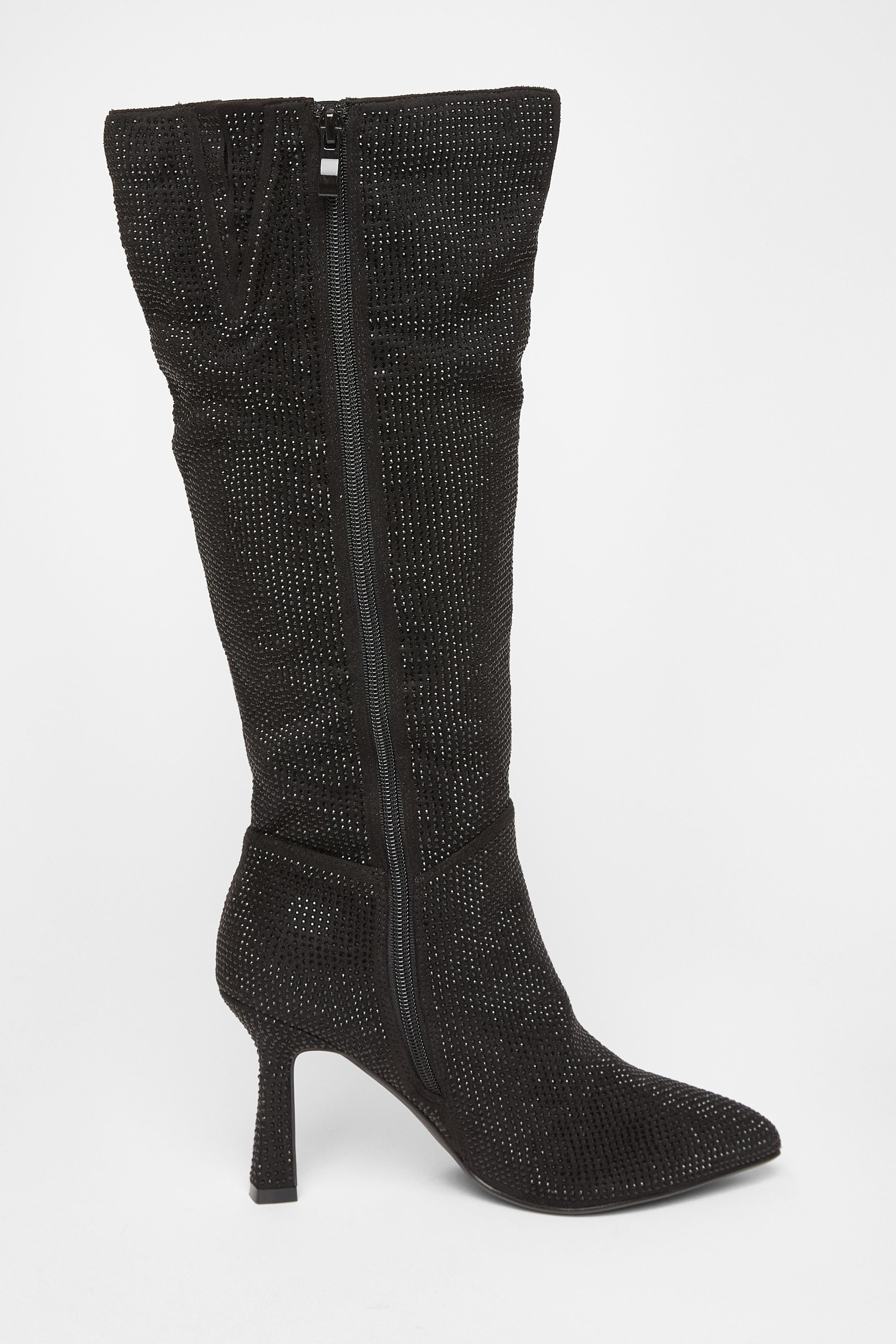 Quiz Black Wide Fit Diamante Knee High Boot image 5