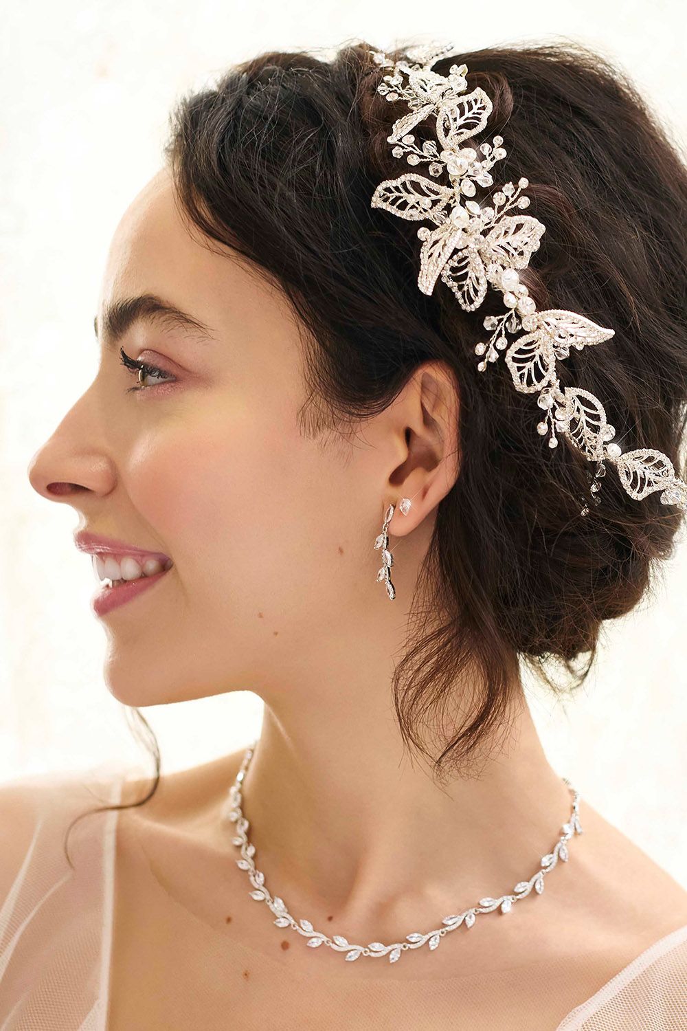 Jon Richard Silver Crystal Leaf Drop Earrings image 2