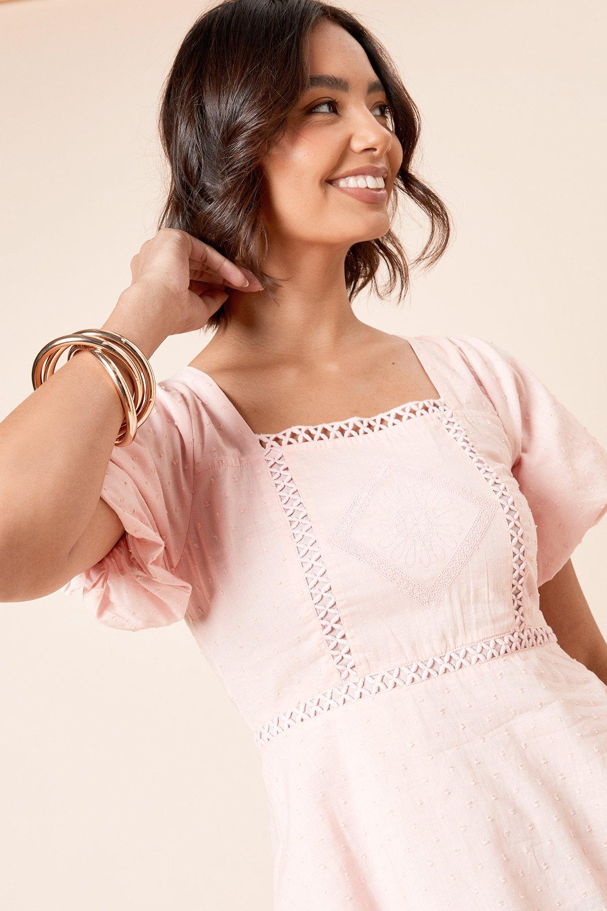 Dorothy Perkins Embroidered Front Square Neck Top Pink