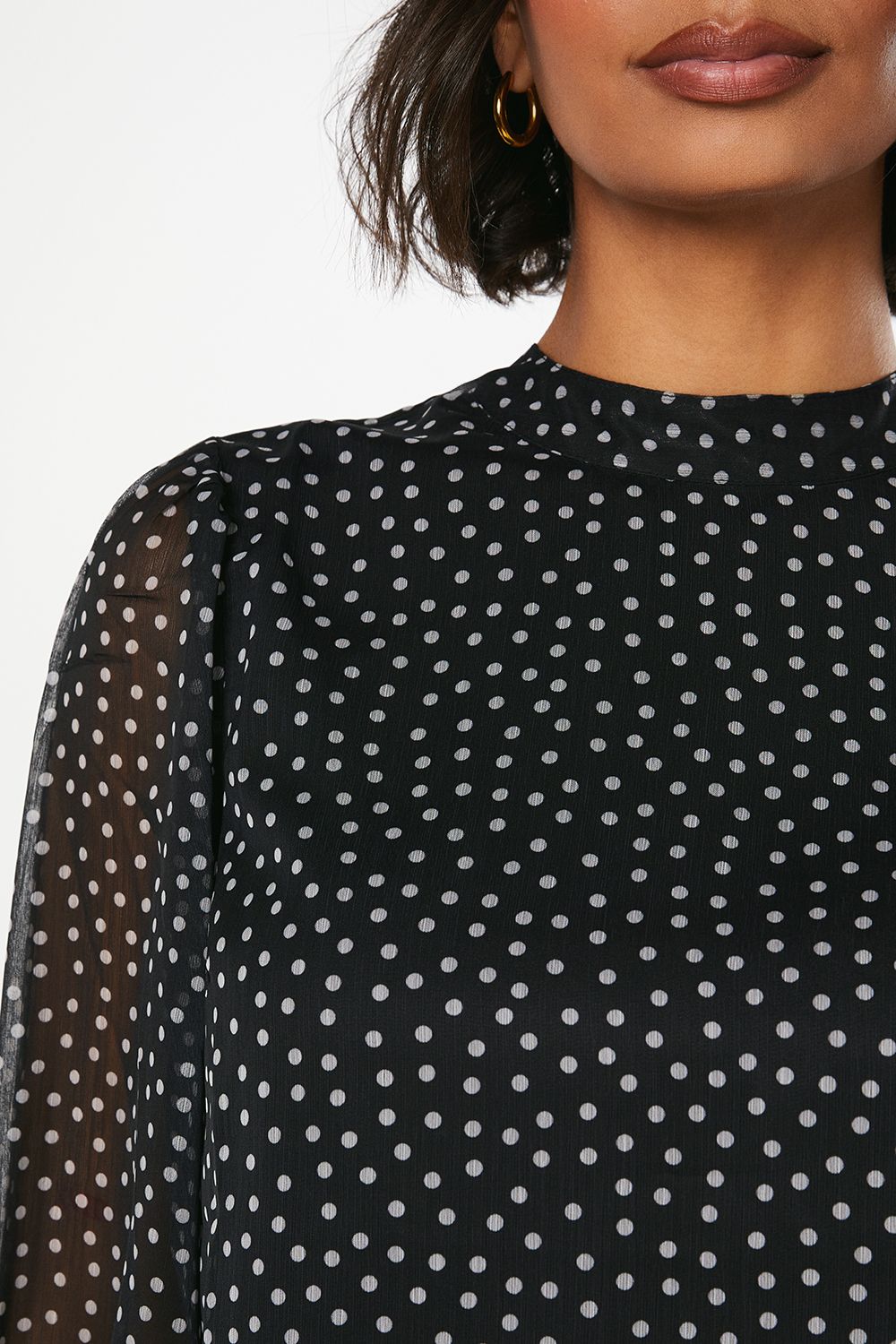 Dorothy Perkins Spot Chiffon High Neck Long Sleeve Blouse Black image 5