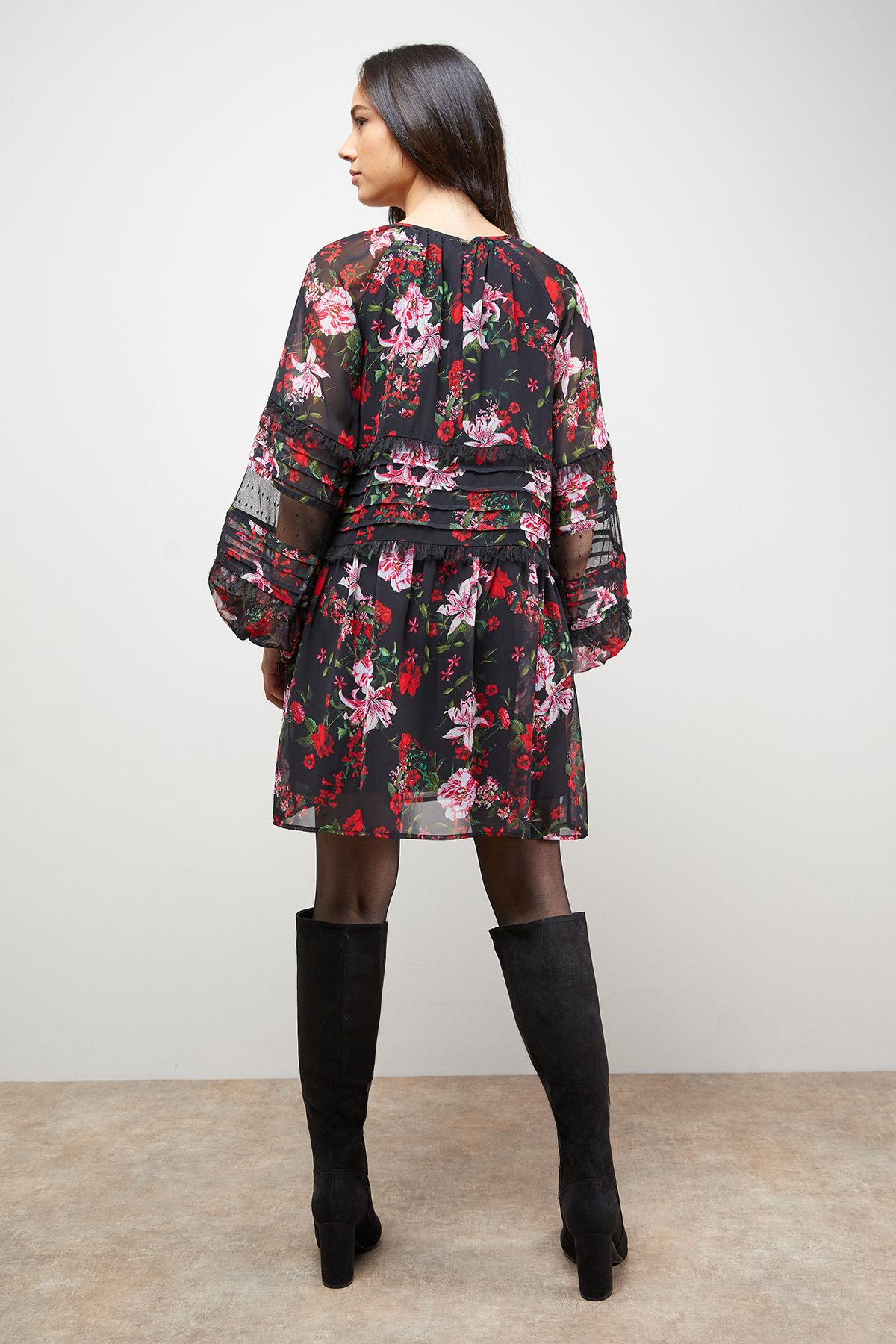 Oasis Smock Long Sleeve Mini Dress Floral image 3