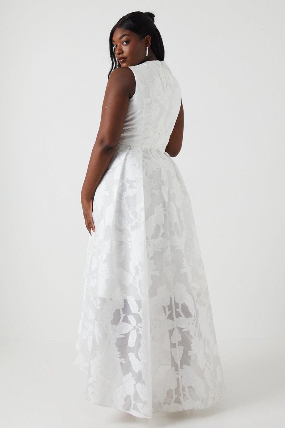 Coast Plus Size Plunge Neck Waterfall Organza Jacquard Maxi Wedding Dress Ivory image 3