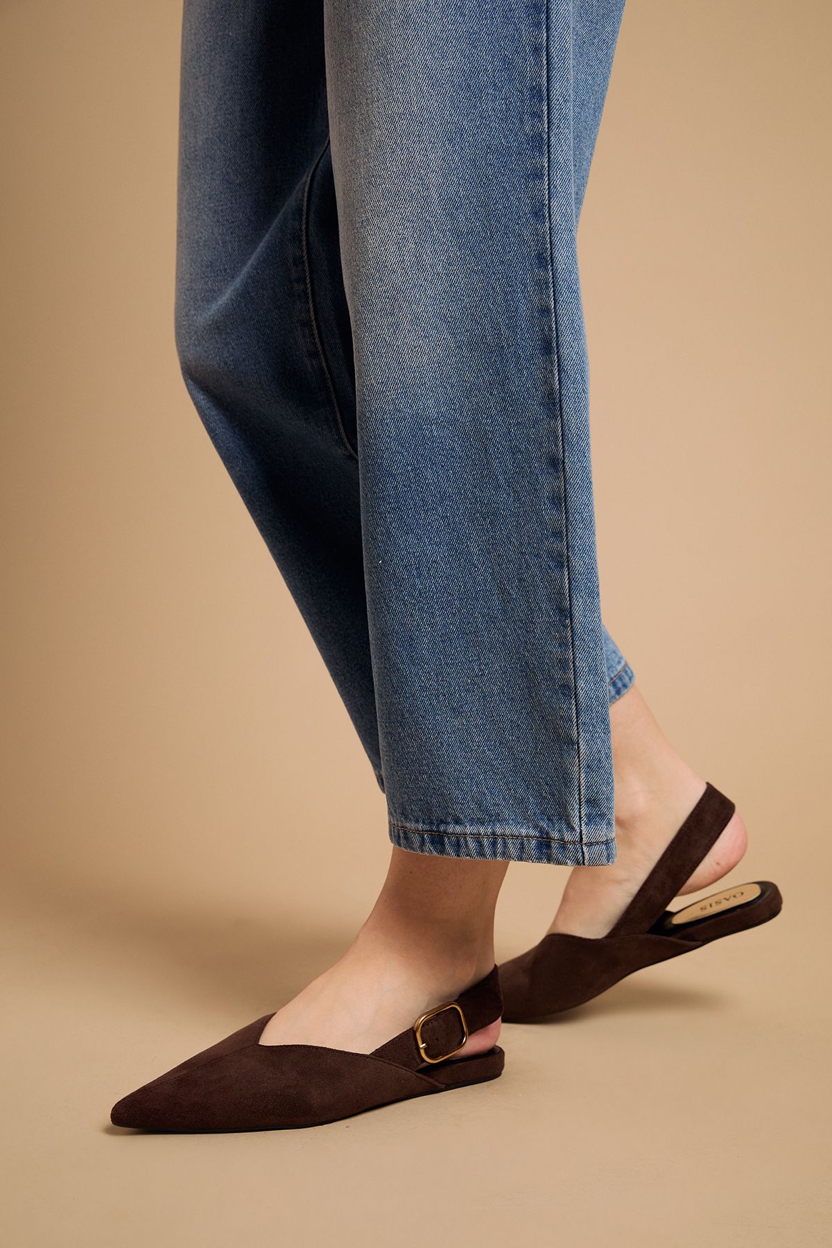 Oasis Billie Faux Leather Slingback Pointed Flat Shoes Chocolate image 1