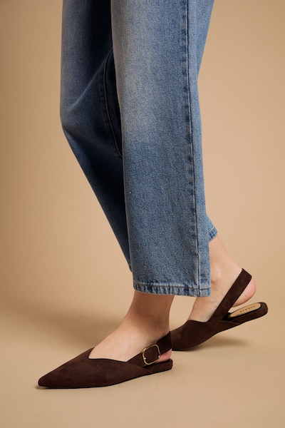 Oasis Billie Faux Leather Slingback Pointed Flat Shoes Chocolate