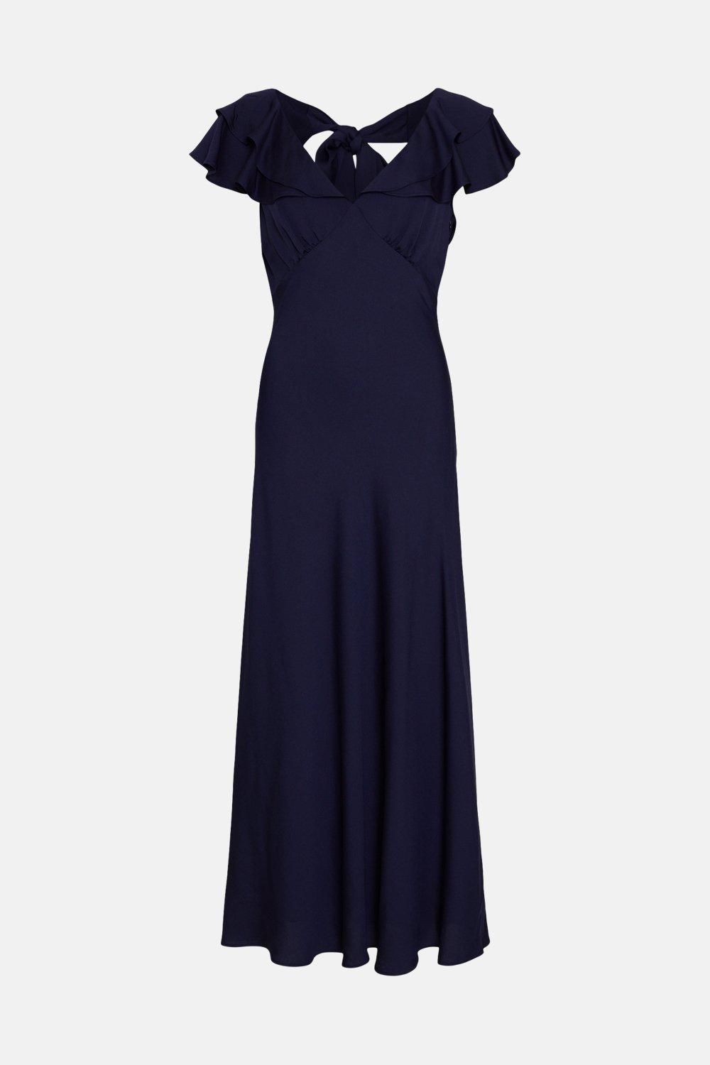 Oasis Frill V Neck Satin Bias Midaxi Dress Navy image 4