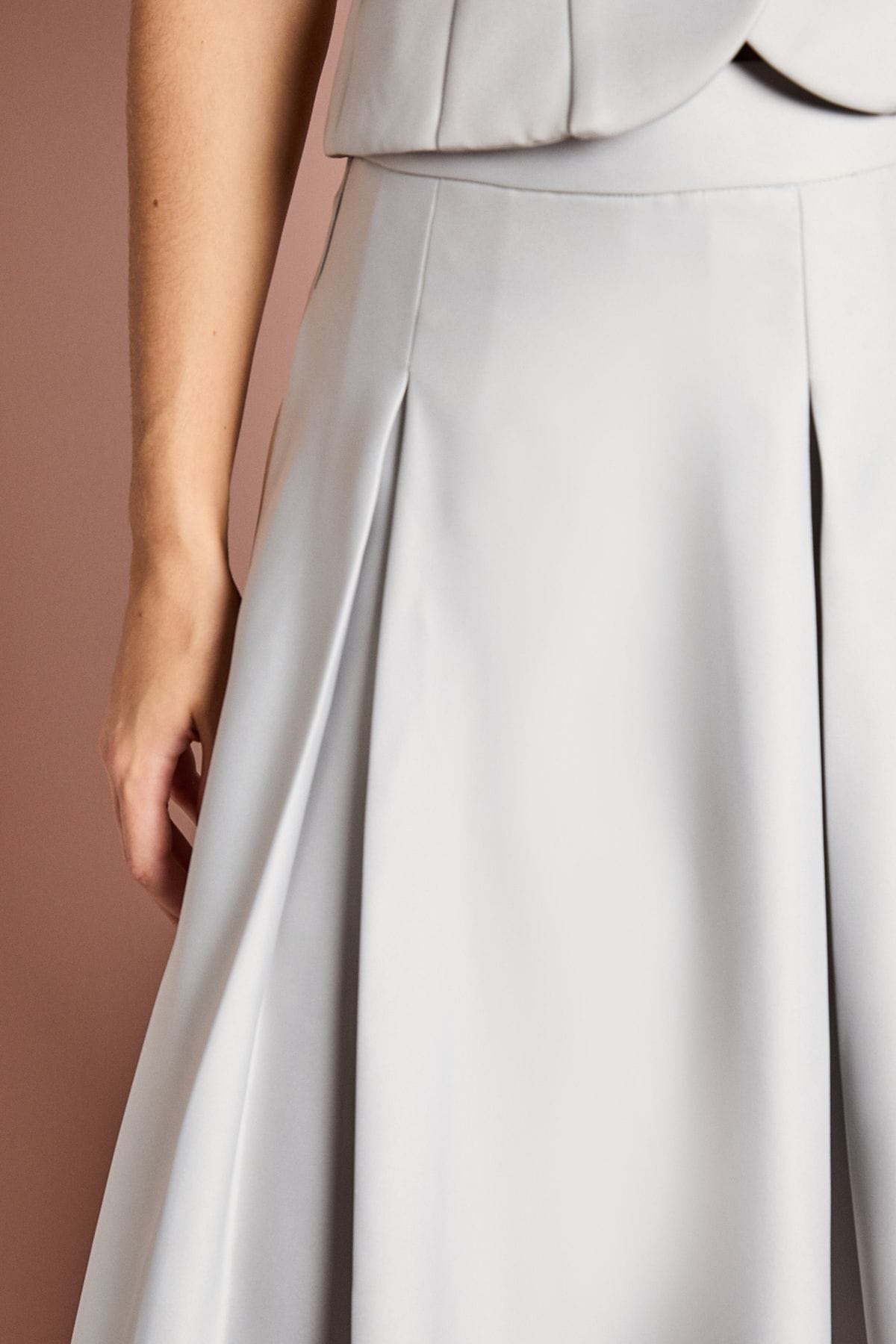 Coast Satin Pleat Front Midi Full Skirt Silver image 5