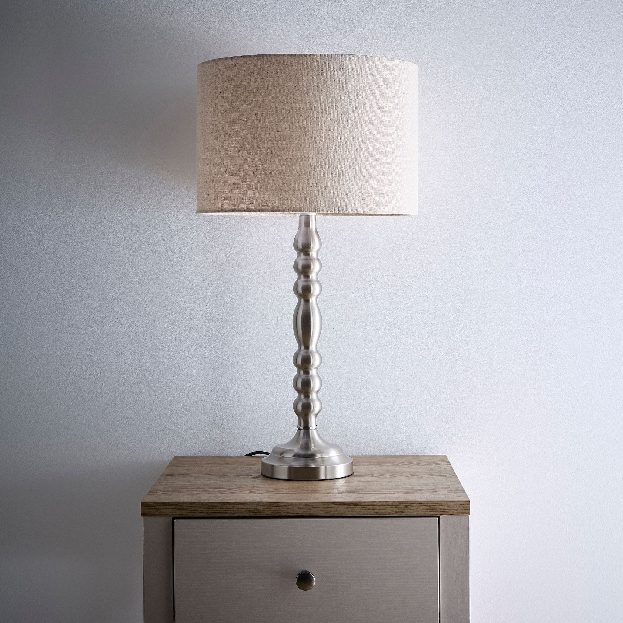 K LIVING Rosa Satin Nickel Table Lamp with Linen Shade image 1