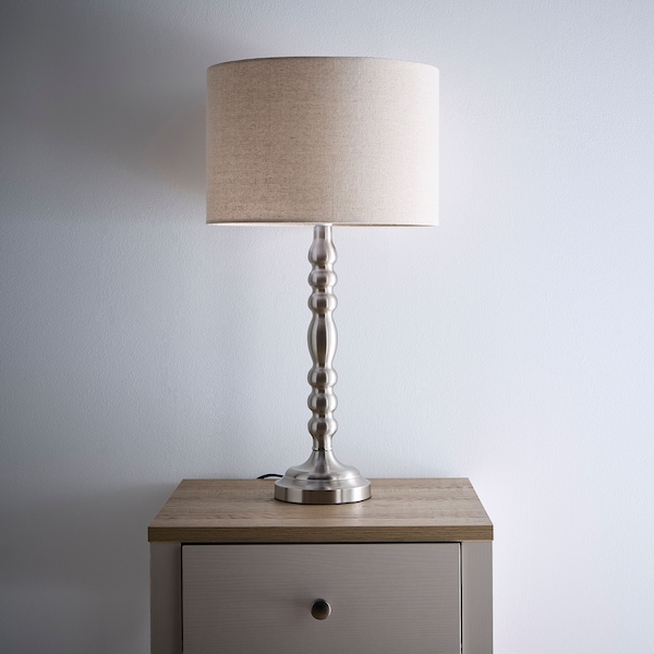 K LIVING Rosa Satin Nickel Table Lamp with Linen Shade