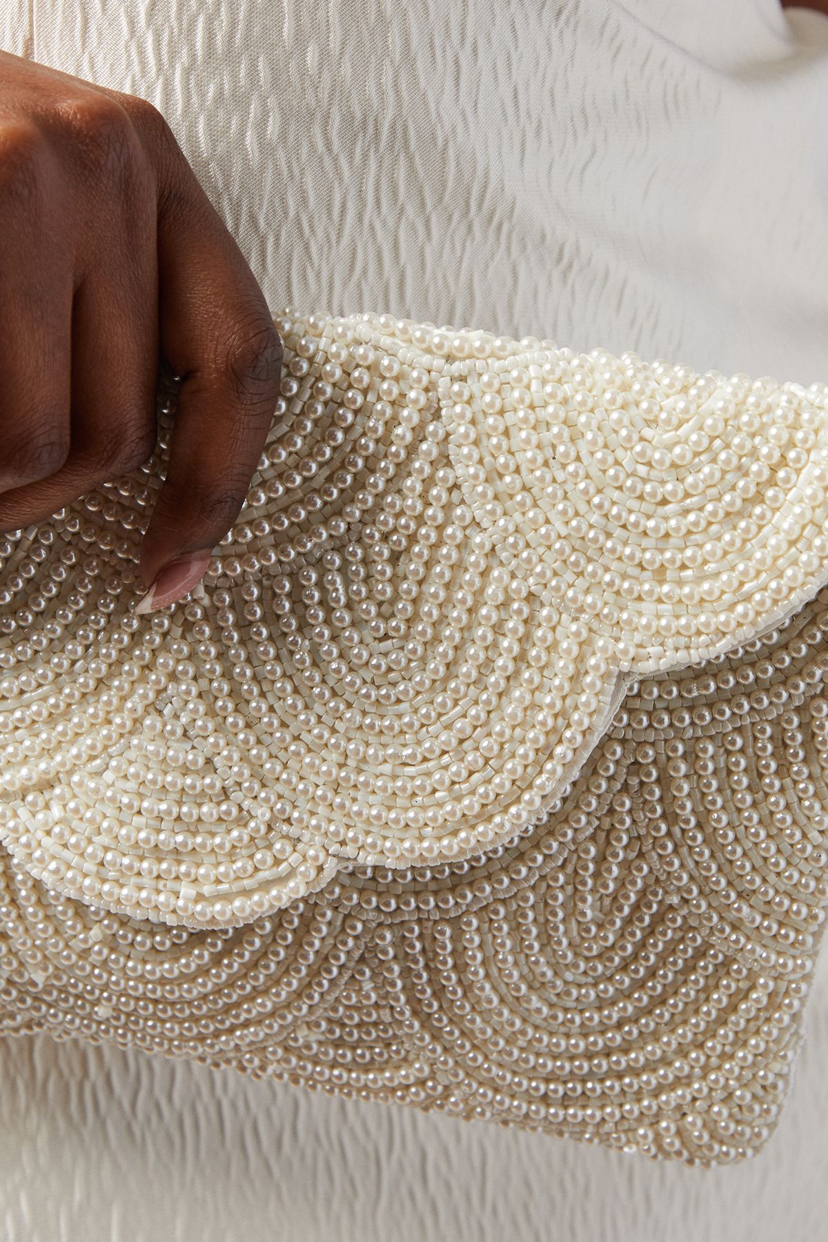 Coast Bridal Pearl Beaded Scallop Clutch Bag With Shoulder Strap Ivory image 4