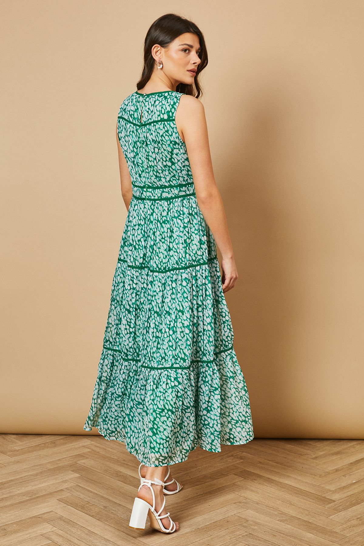 Oasis Spot Contrast Piping Midi Dress Green image 3