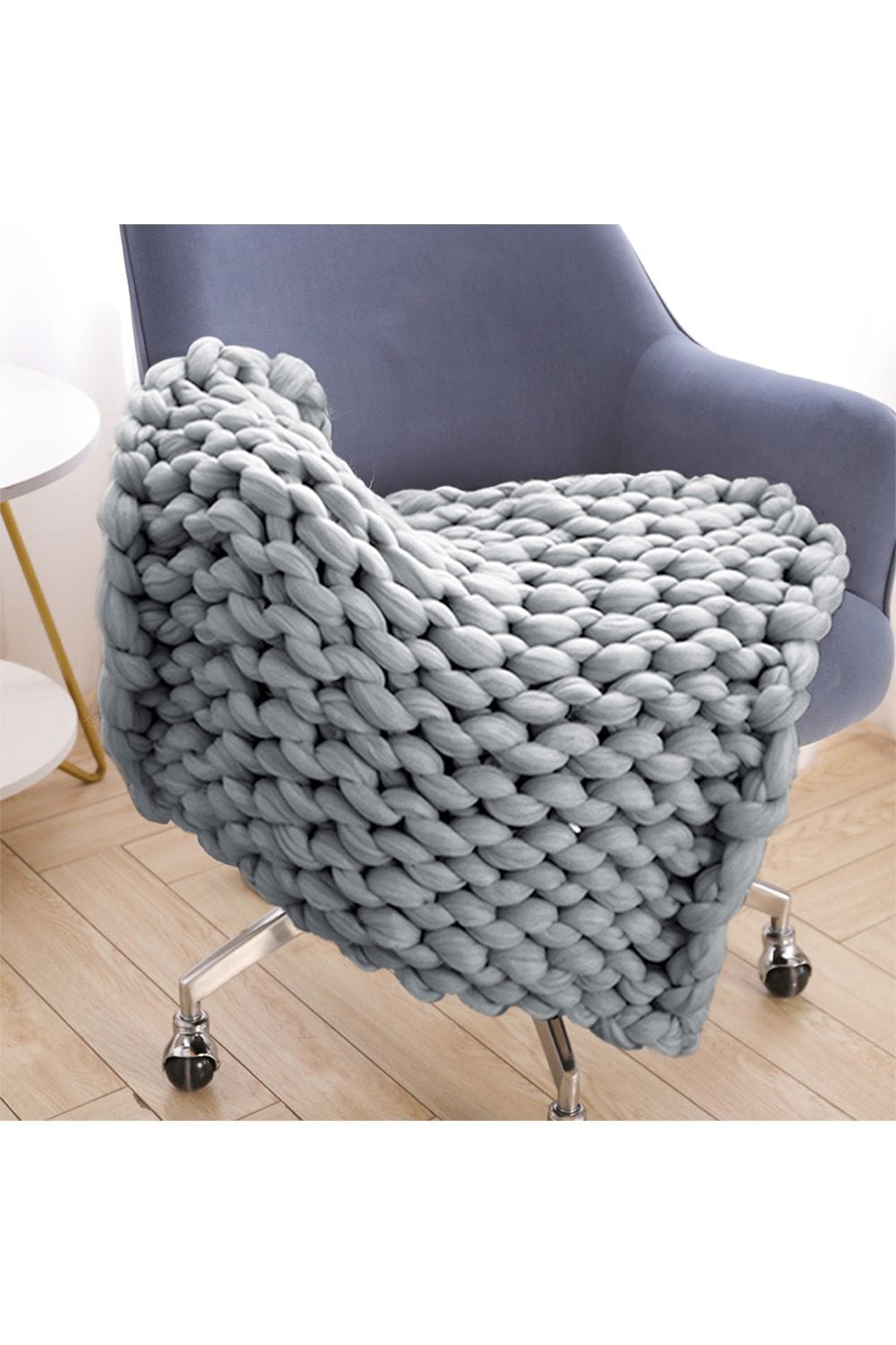 Living and Home 60cm L x 60cm W Office Chunky Knitted Cover Leg Blanket Sofa Chair Decor Throw Blanket, Grey image 2