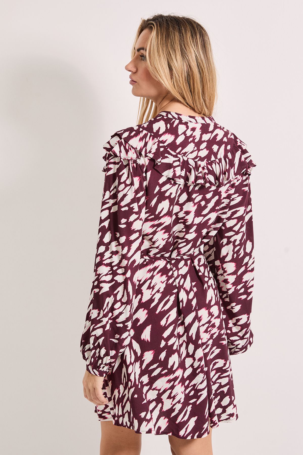 Dorothy Perkins Animal Frill Yoke Belted Mini Shirt Dress Animal image 3