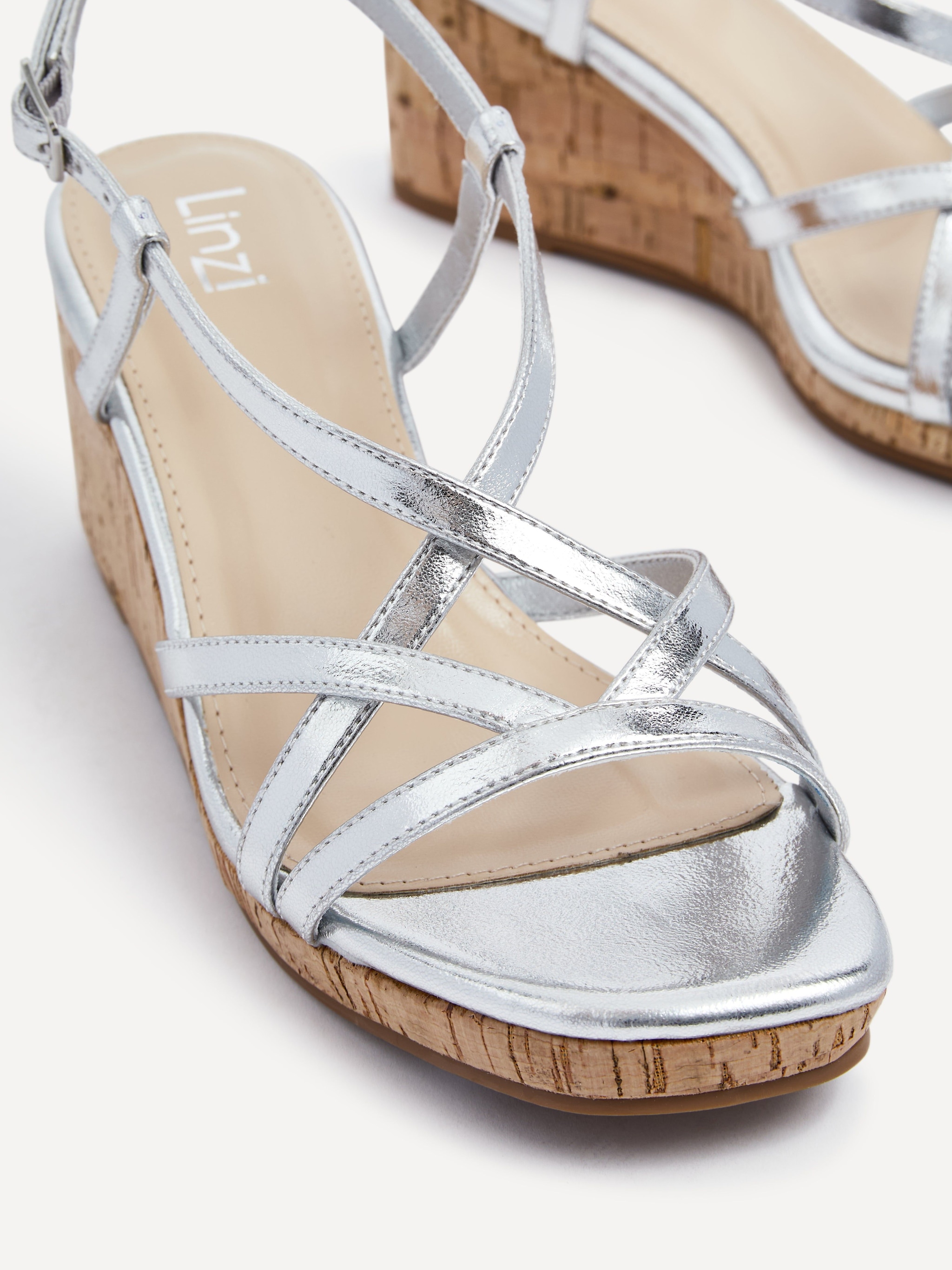 Linzi Safiya Silver Faux Leather Strappy Wedge Sandal image 4