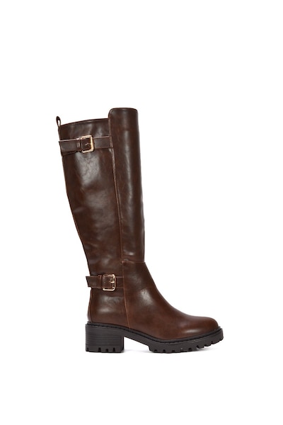 XY London 'Diana' Chunky Low Heel Knee High Biker Boots