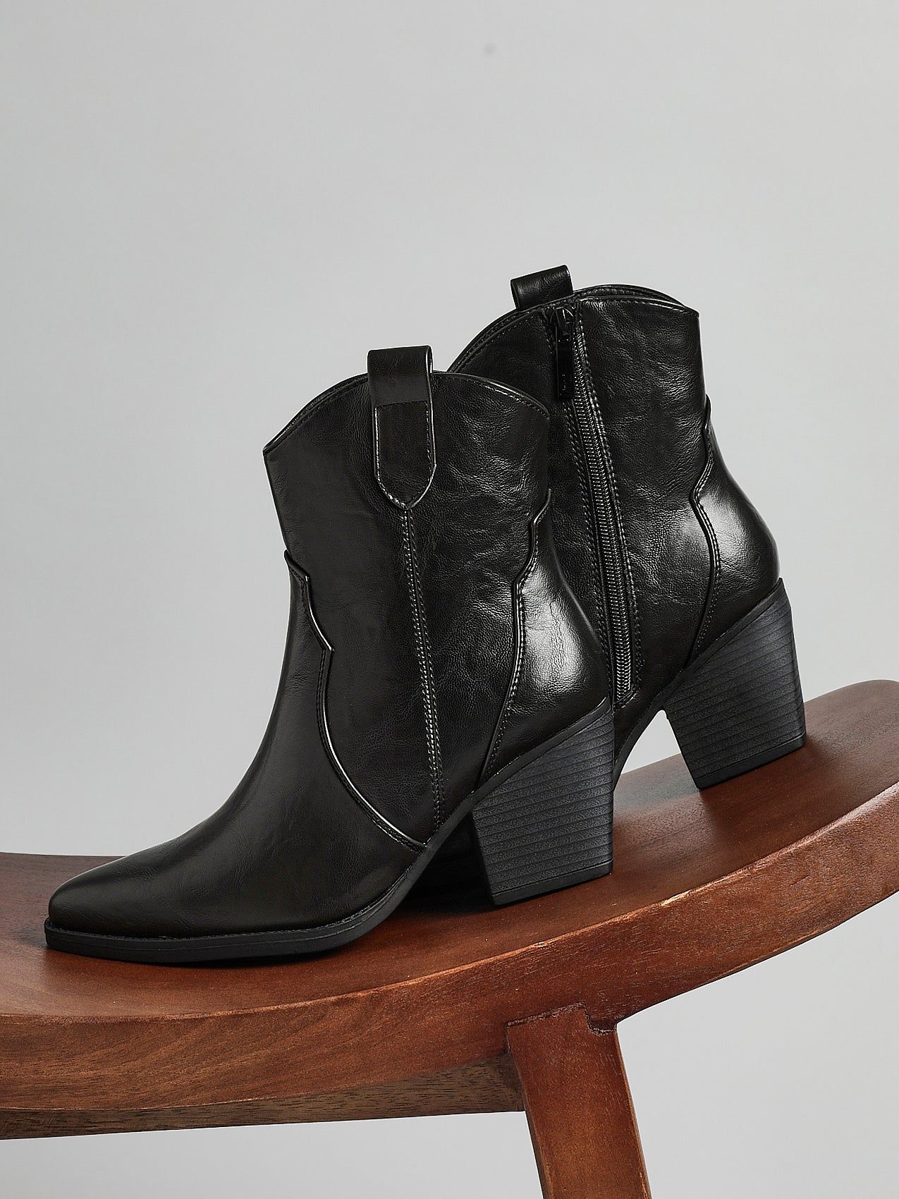 Linzi Jessie Black Faux Leather Western Ankle Boot image 2
