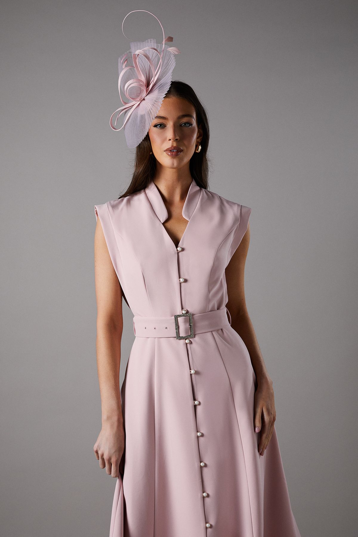 Coast Sleeveless Button Through Midi Dress With Belt Blush image 2