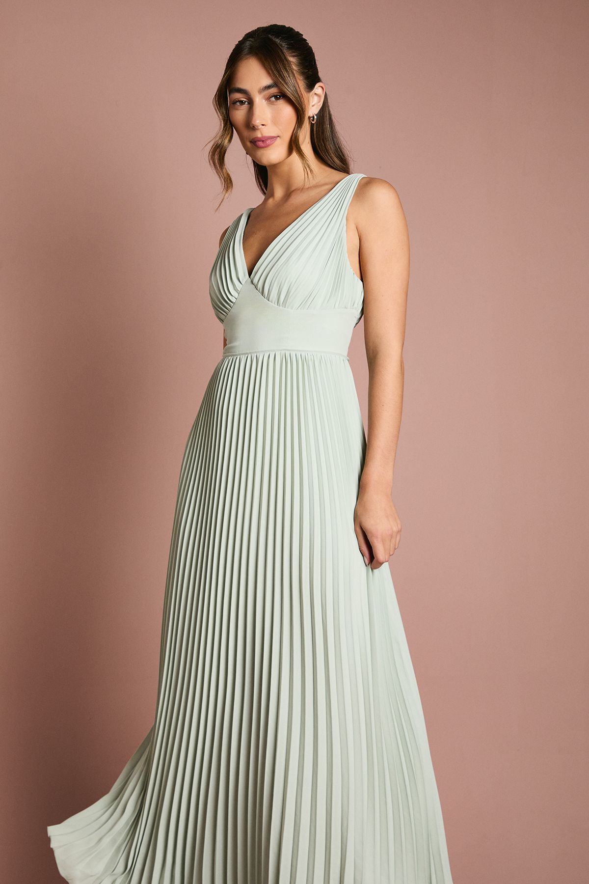 Coast Pleated Plunge Neck Maxi Bridesmaid Dress Sage image 2
