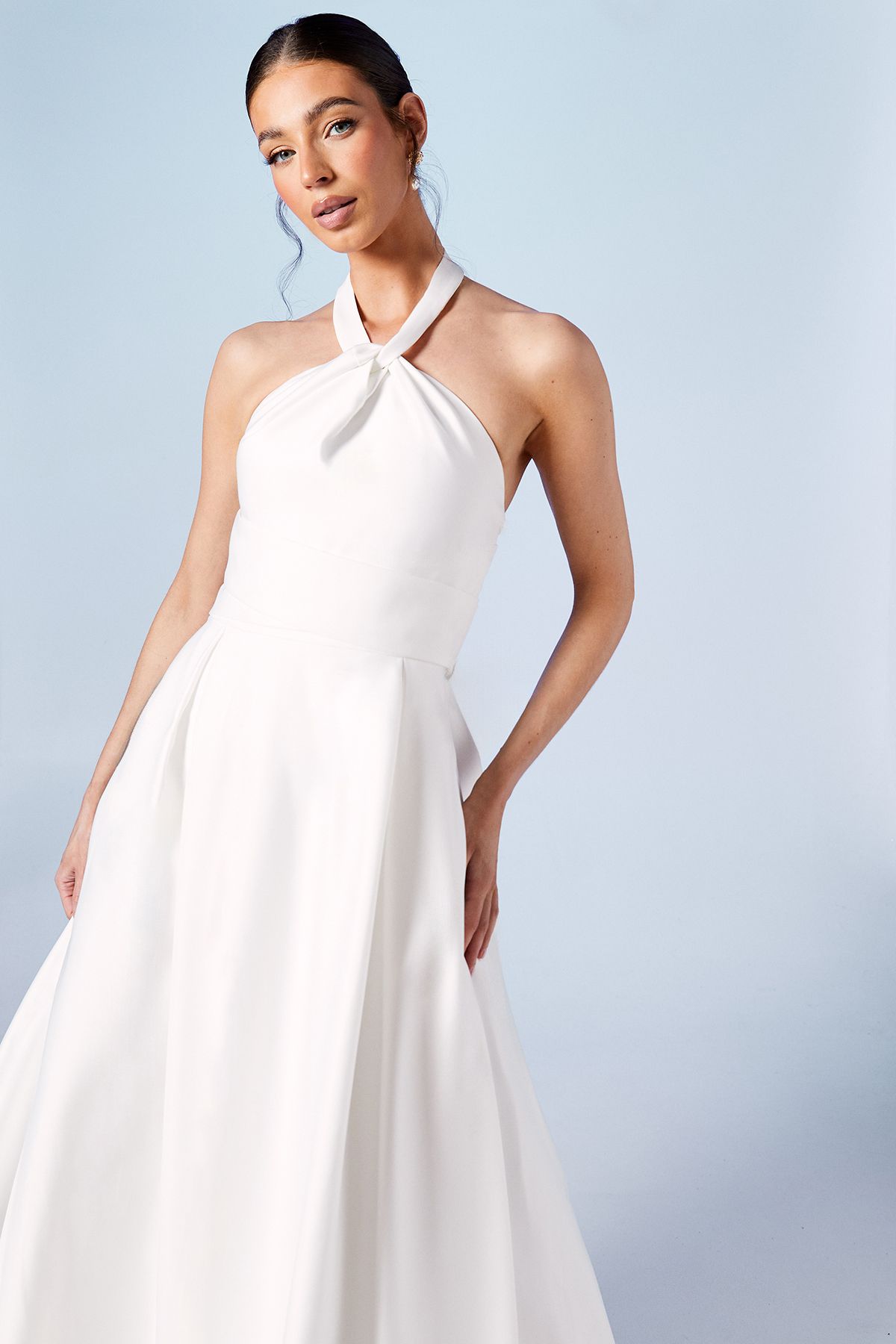 Coast Structured Satin Halterneck Bow Back Wedding Dress Ivory image 2