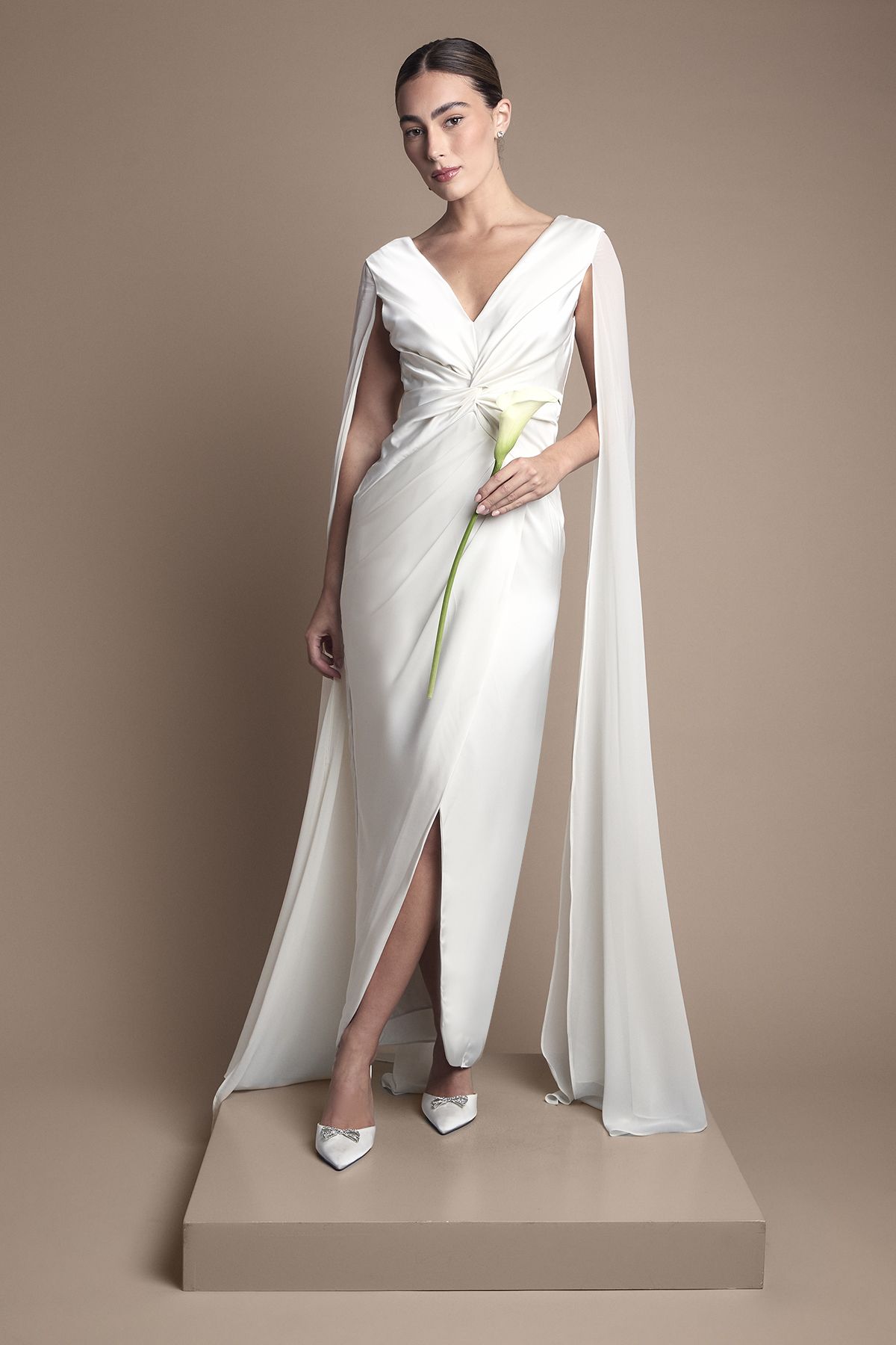 Coast Satin Cape Sleeve Maxi Wedding Dress Ivory image 1