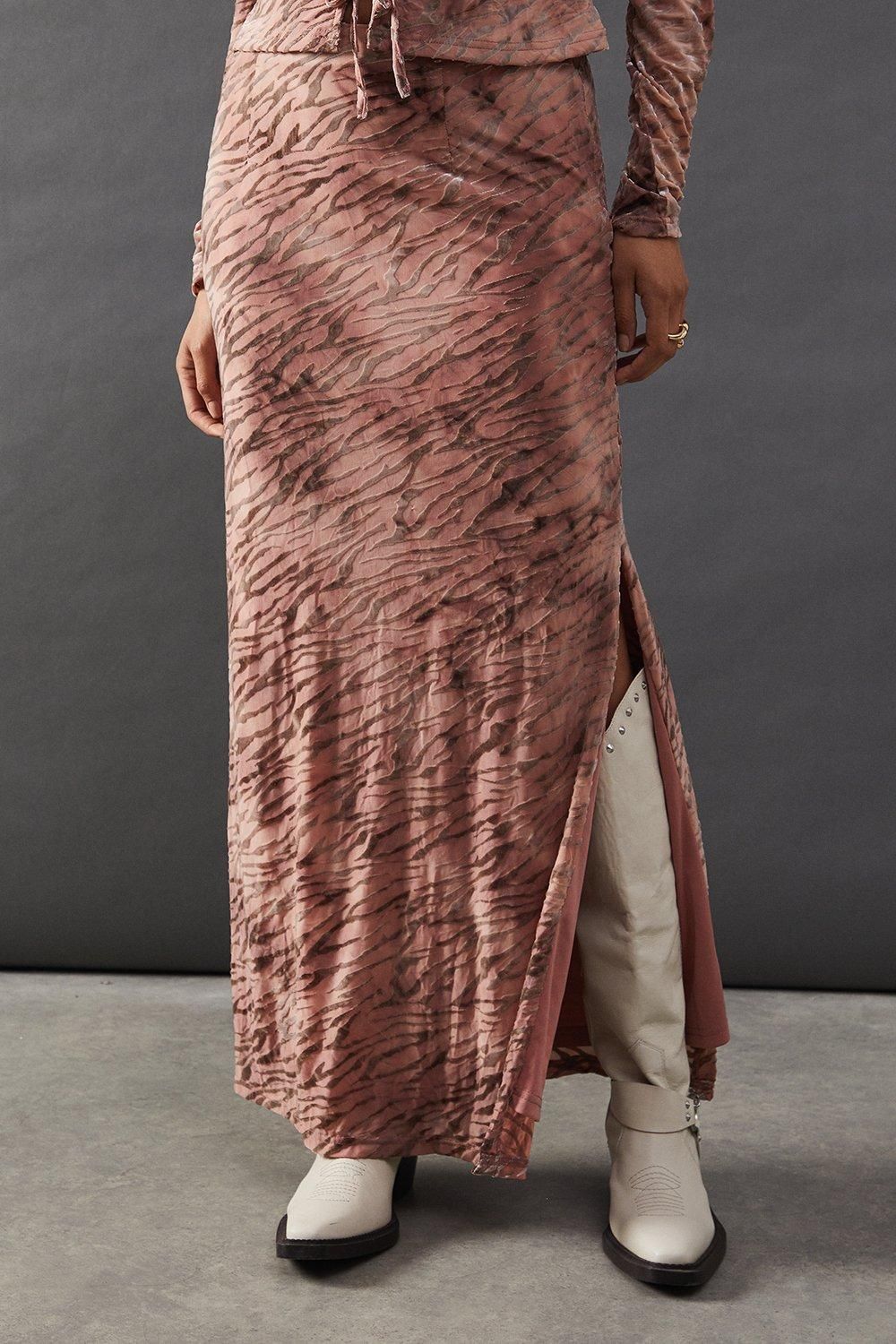 Warehouse Burnout Velvet Column Maxi Skirt Zebra image 2
