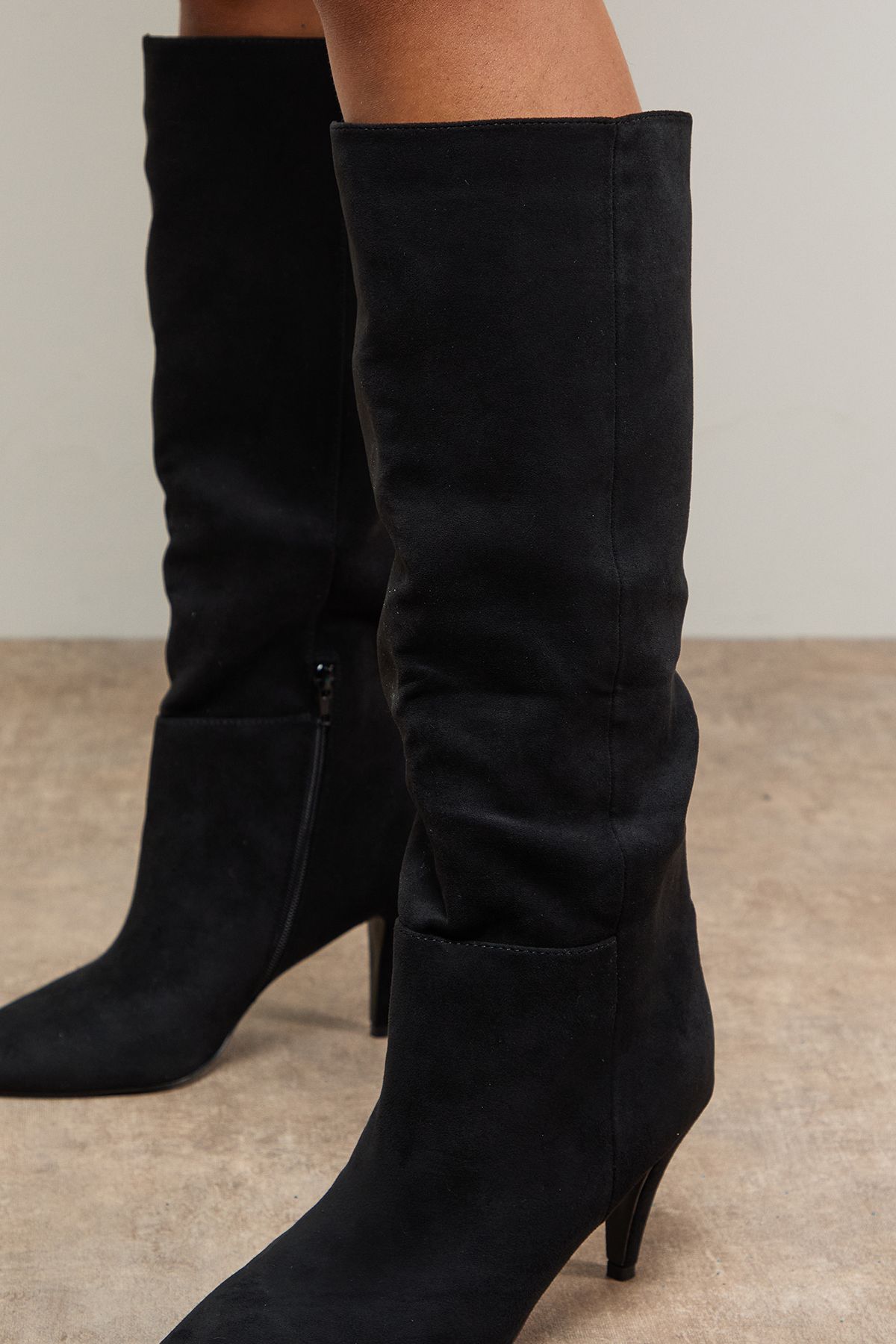 Oasis Kyrene Faux Leather Platform Gaucho High Block Heel Knee Boots Black image 3