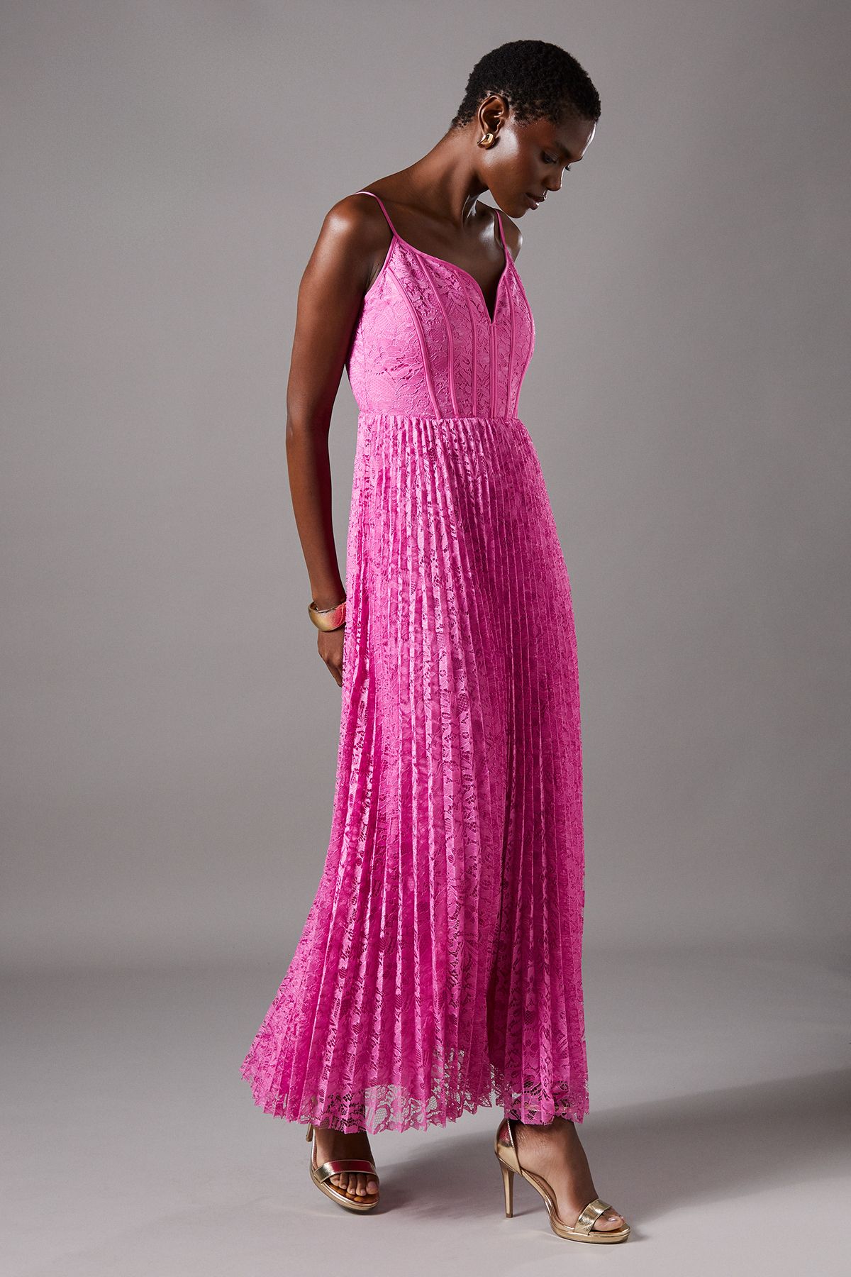 Coast Lace Pleated Maxi Dress Pink image 1
