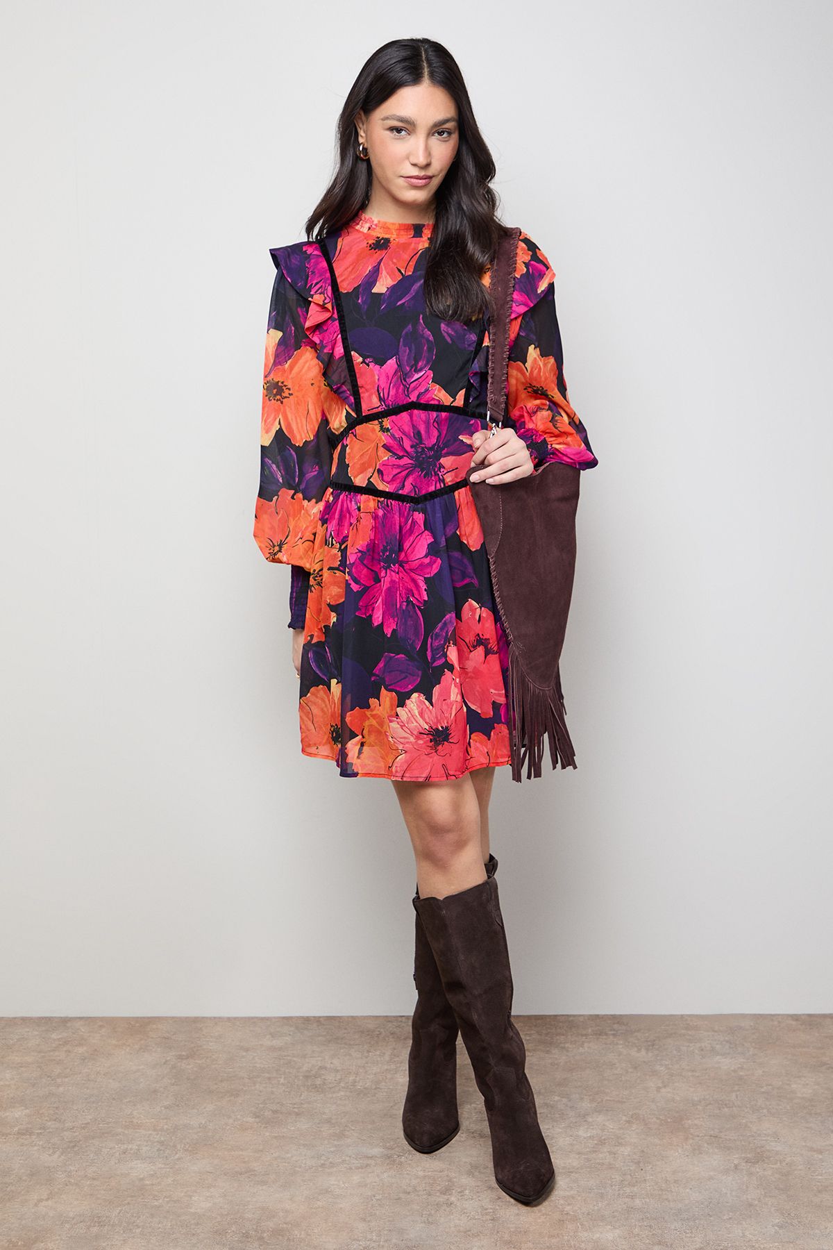 Oasis Shirred Detail Fit and Flare Mini Dress Floral image 1