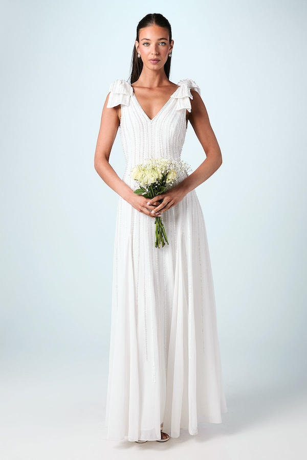 Coast Bow Shoulder Embellished Maxi Wedding Dress Ivory