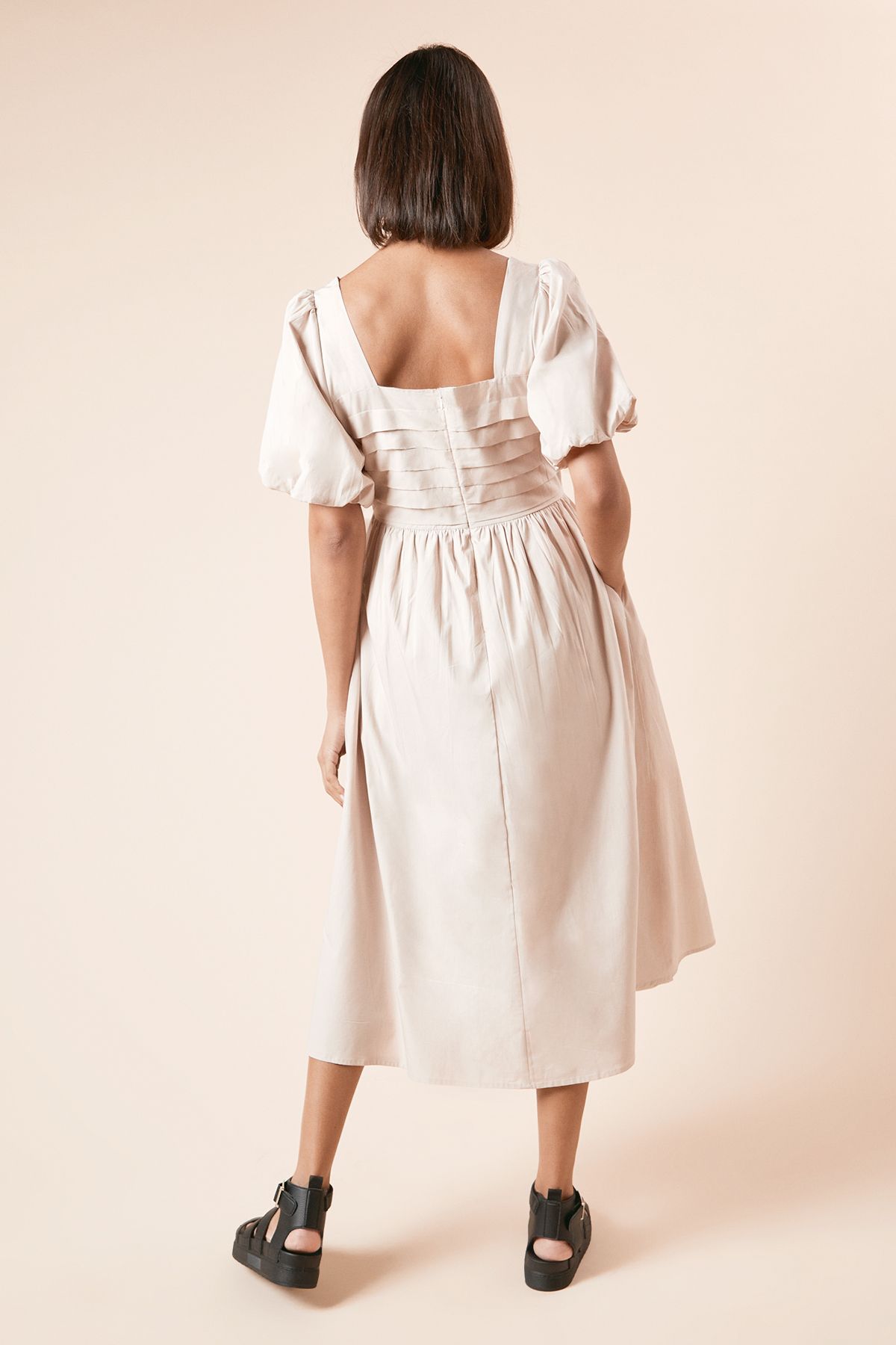 Dorothy Perkins Stone Pleated Bodice Midi Dress Stone image 3