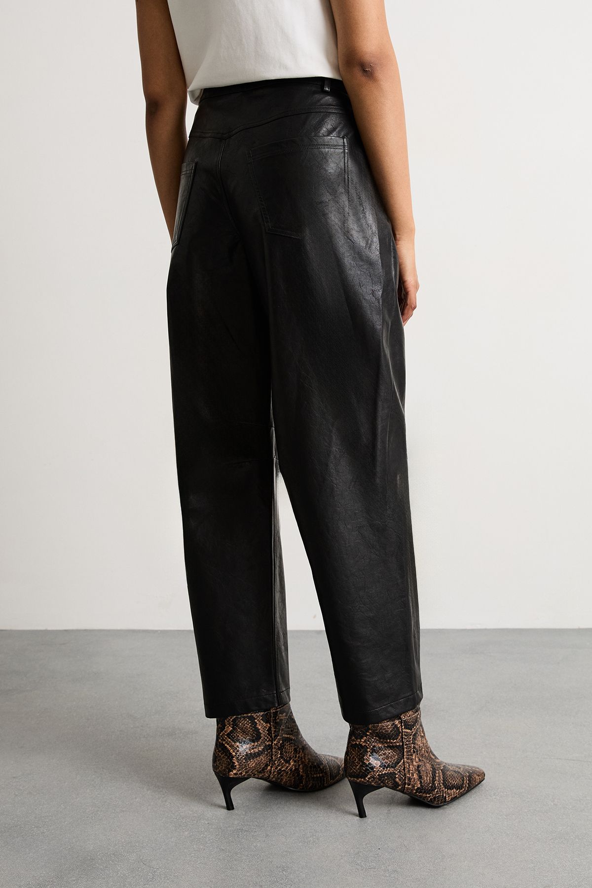 Warehouse Barrel Leg Faux Leather Trouser Black image 3