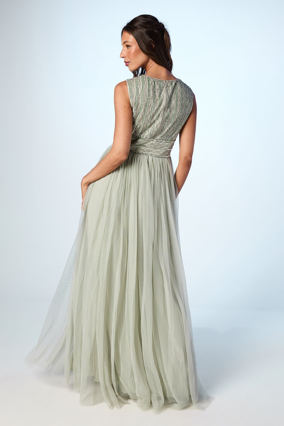 Coast Beaded Sleeveless Maxi Bridesmaid Dress Sage image 3