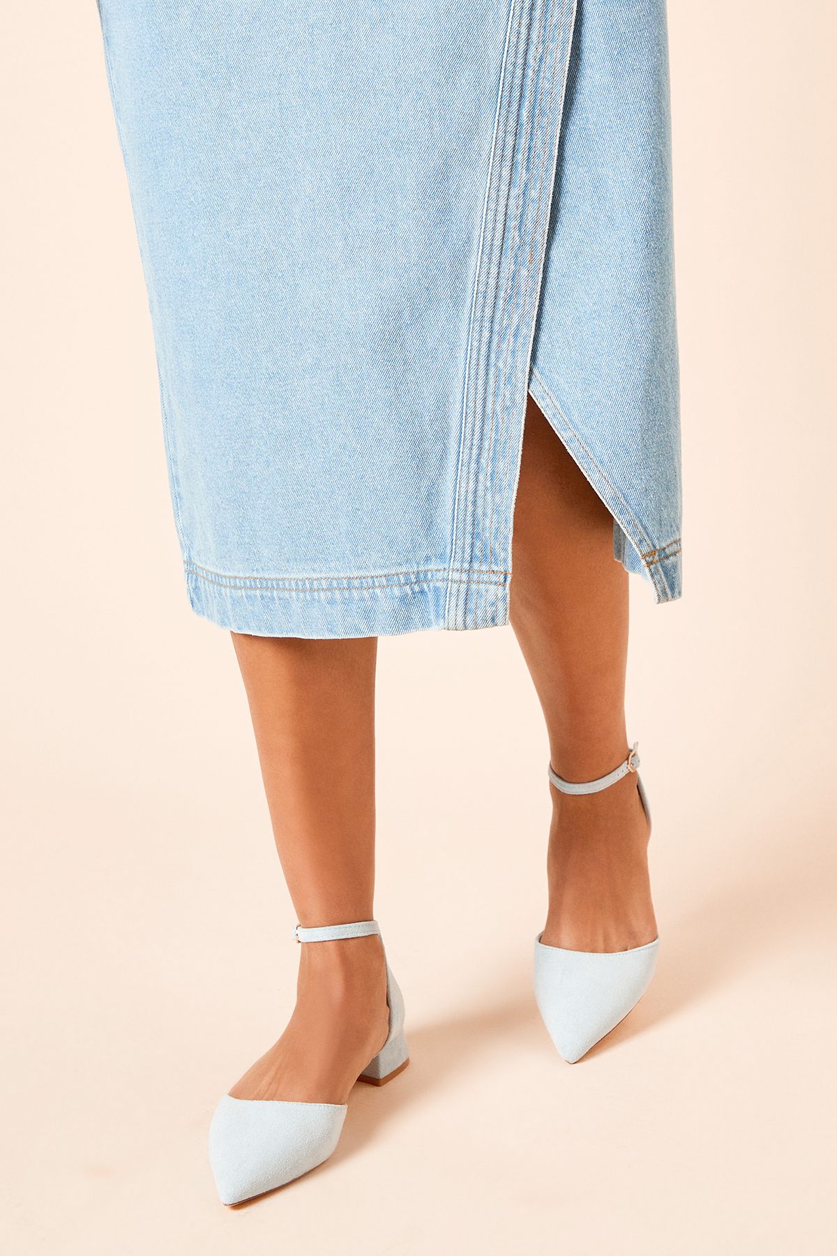 Dorothy Perkins Bennie Faux Suede Pointed Low Block Heel Court Shoes Light Blue image 2